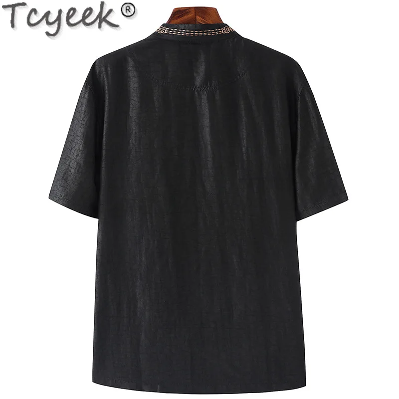 Tcyeek 100% Real Mulberry Silk Mens Shirts Summer Short Sleeve Top Chinese Style Casual Shirt Men Vintage Clothing 2024 قمصان