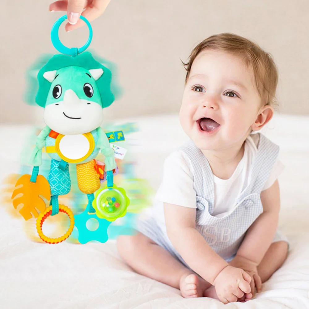 รถเด็กที่นั่งของเล่นเด็กแขวนของเล่นรถเข็นเด็ก Crib GYM หรือ CarSeat พร้อม Teether Rattle & Tummy Time Mirror Sensory ของเล่นของขวัญ