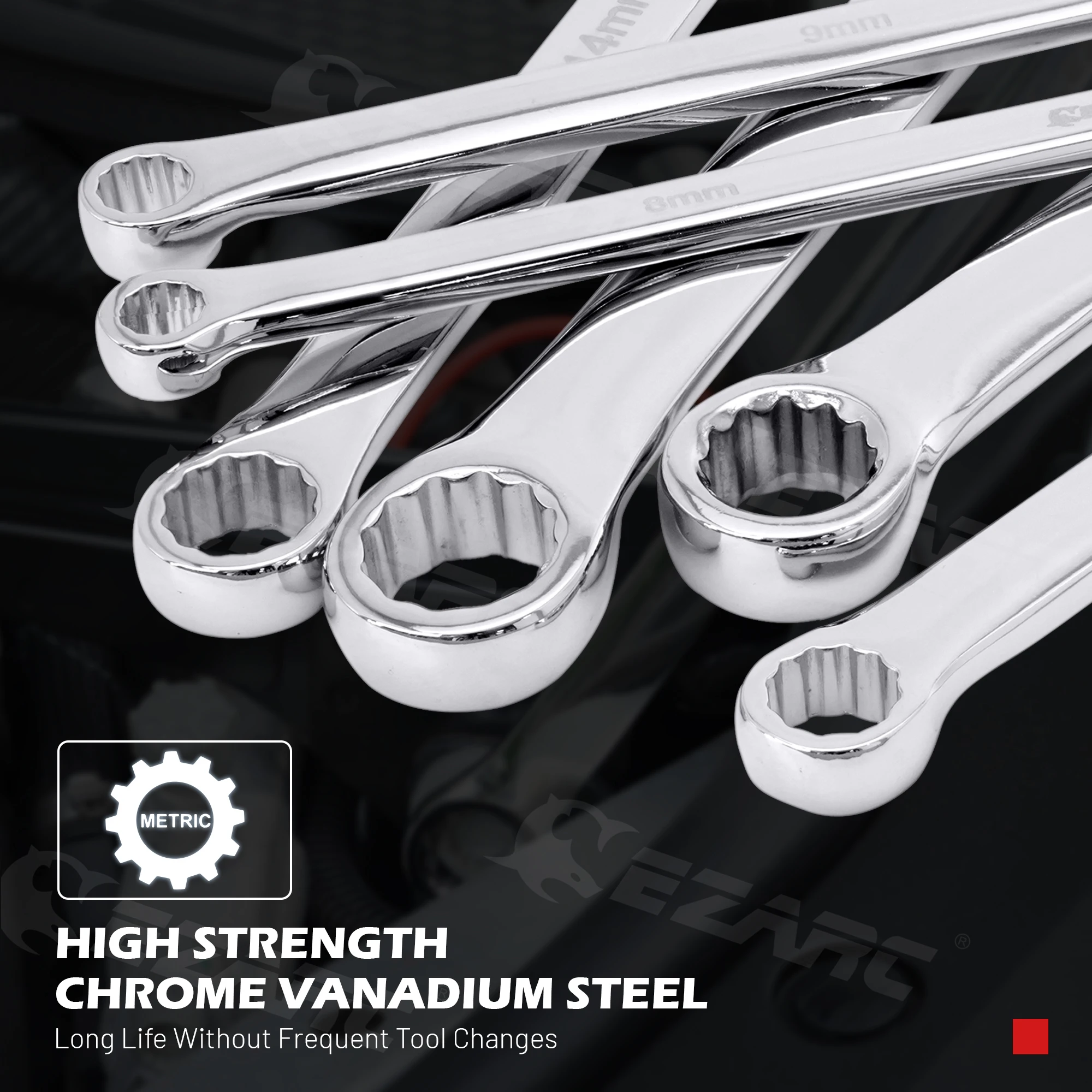 EZARC 6Pcs CRV Extra Long Double Ring Box End Wrench Set Metric 8mm - 19mm Wrenches Tools Long Lifetime Aviation Spanner