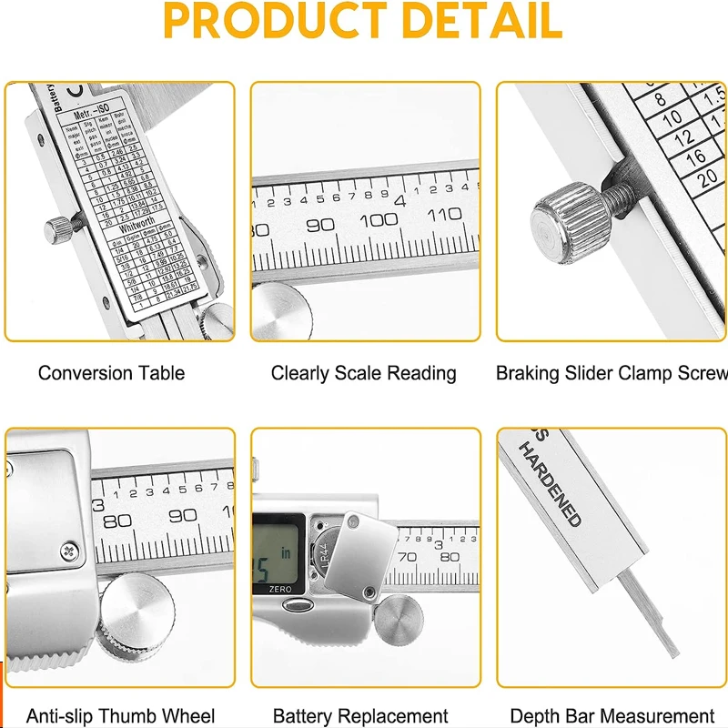 Imagem -06 - Metal Digital Pinças Ip54 Impermeável Paquímetro Calibrador Mecânico Vernier Caliper Ferramentas para Carpintaria Profissional