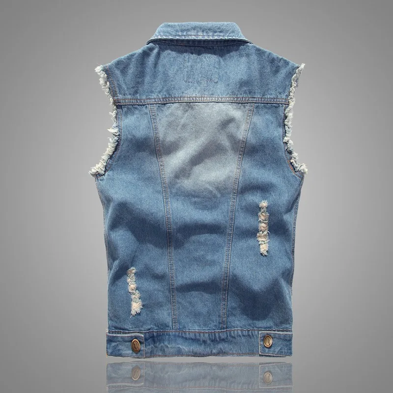 Men\'s Denim Vest Ripped Jean Jacket Hip Hop Biker Waistcoat Coats Cowboy Brand Sleeveless Jacket Motorcycle Tanks Plus Size 6XL