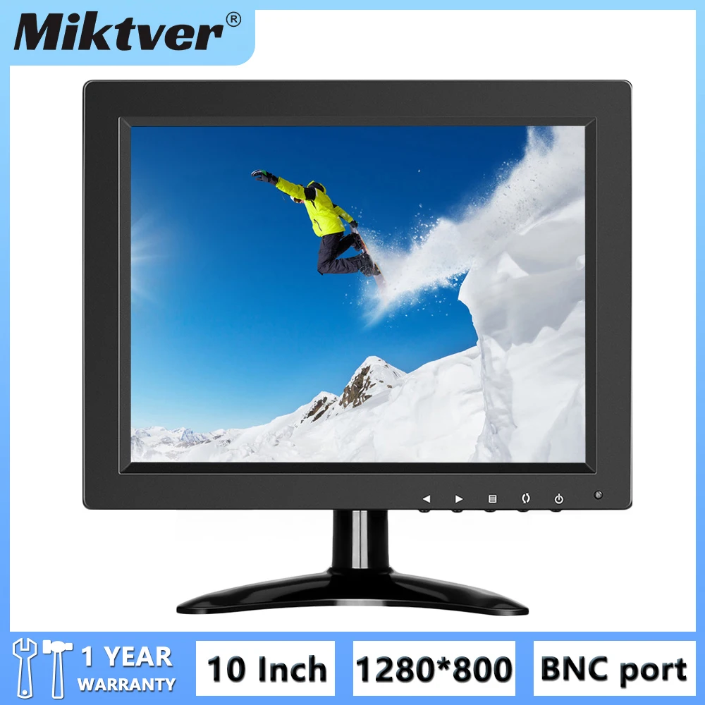 Miktver Small TV Monitor 10 Inch Computer External Display HD 1024x768 IPS Screen With HDMI VGA AV BNC USB Port For CCTV Camera