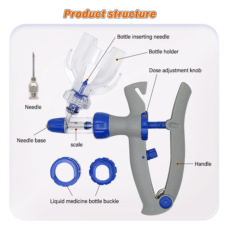 1-10ml Automatic Veterinary Continuous Syringe Animal Injection Adjustable Vaccine for Livestock Pig Cattle Sheep Chicken