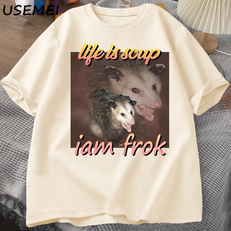 Life Is Soup I Am Fork Possum T-shirt Men Cotton Short Sleeve Tee Shirt Unisex Men Clothing Printed T Shirt Cotton Oversize