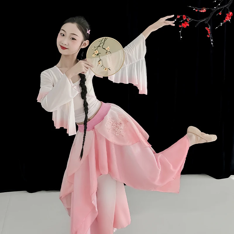 Recién llegado, traje de baile Yangko para niños puesta en escena, Ropa de baile folclórica china para niñas, vestido de baile de abanico nacional