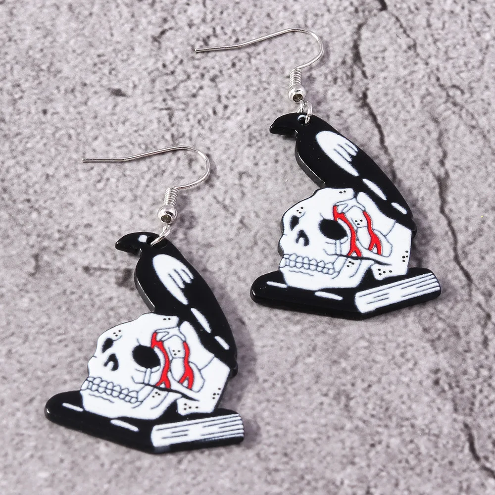 Fashion Halloween Masque Series Crow Skull Earrings Personality Hip Hop Earrings Pendant Girls Halloween Costumes Accessories