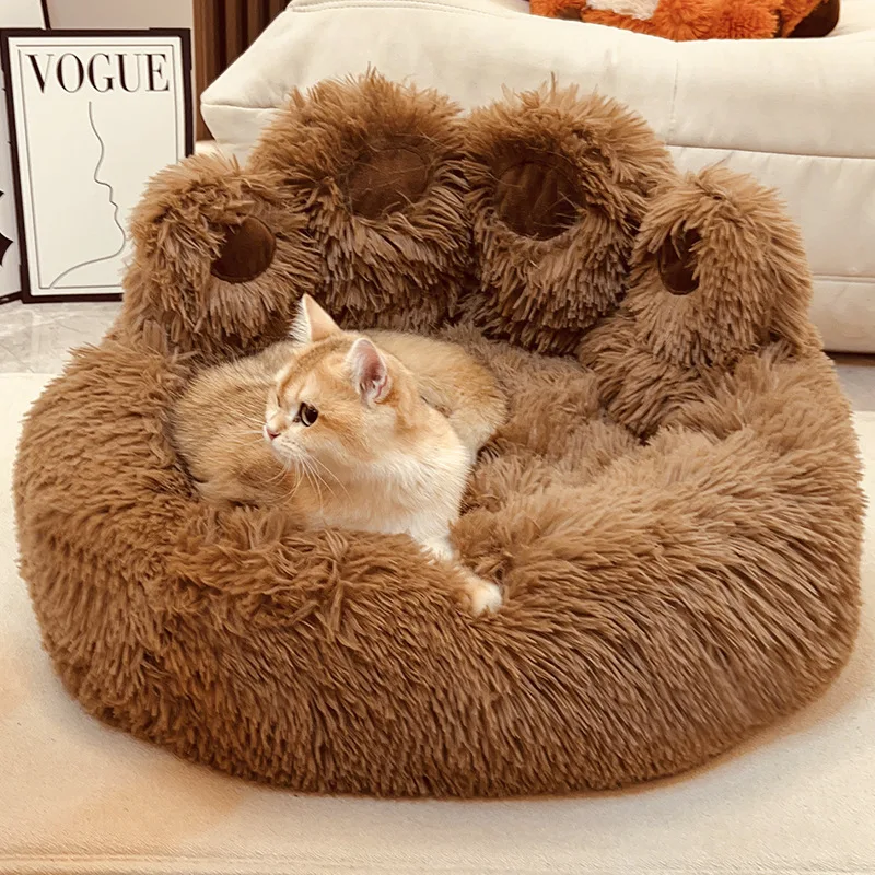 

Fluffy Cushion Dog Cat Pet Sofa Bed Cute Bear Paw Shape Comfortable Soft Cozy Pet Sleeping Beds for Small Medium Large Pets