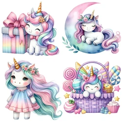 Cute Unicorn Birthday Pattern Heat-sensitive Patches Application Stripes on Kids Clothes ironing Printing for Tops DIY Decals