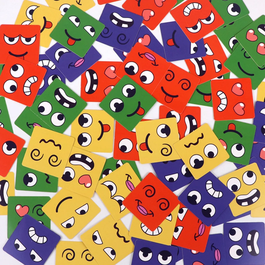 Bambini Face Change Expression Puzzle Building Blocks Cubo Montessori Gioco da tavolo Giocattolo Giocattoli educativi precoci per regali per bambini