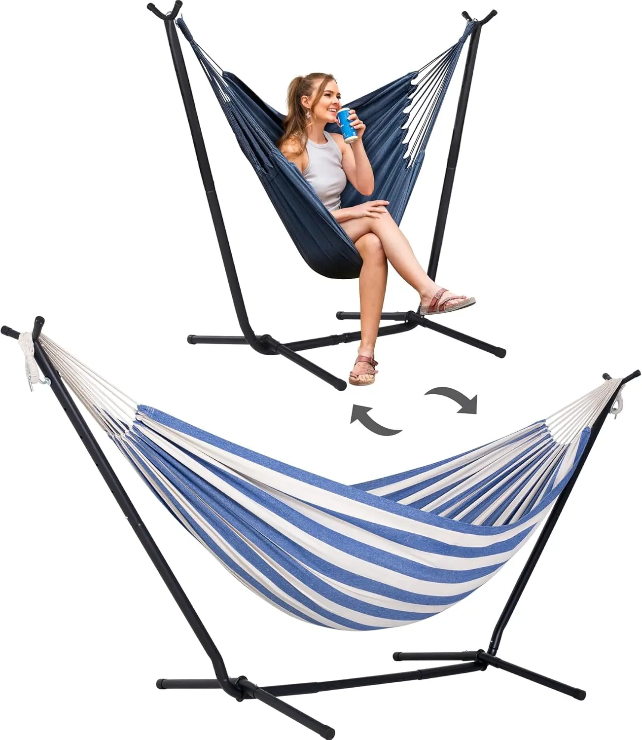 

2-in-1 Convertible Free Standing Hammock with Stand Included, Camping Backyard Hammock with Stand