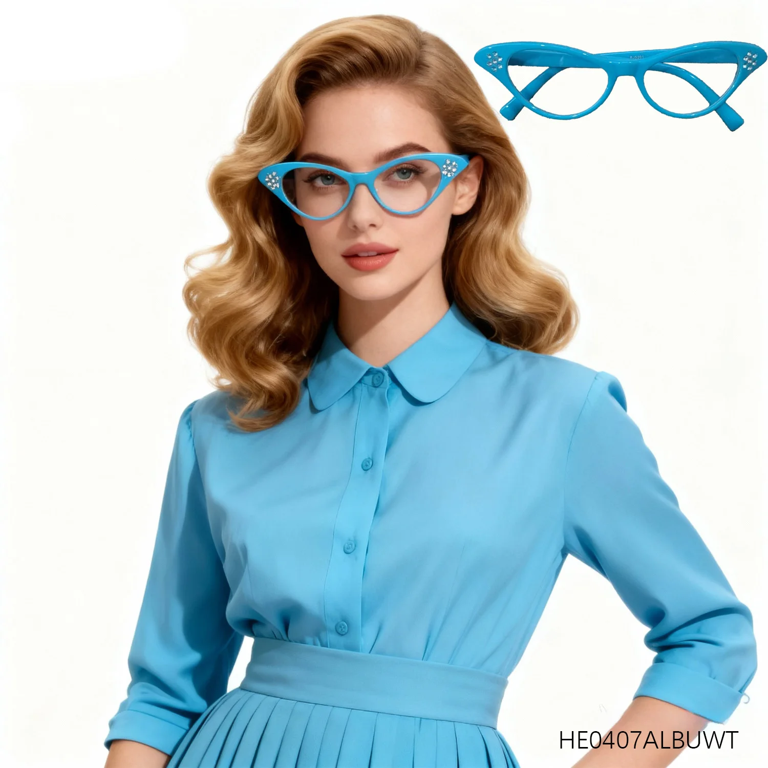 PESENAR 1950er-Kostüm, Retro-Rollenspiel-Balldekoration, Pflaumenblüten- und mit Diamanten besetzte Brillen der Dame