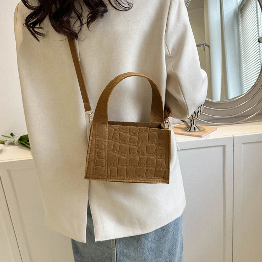 Vintage Women Felt Small Square Bag Simple And Versatile Stone Texture Handbag Fashion Casual Shoulder Bag Messenger Bag