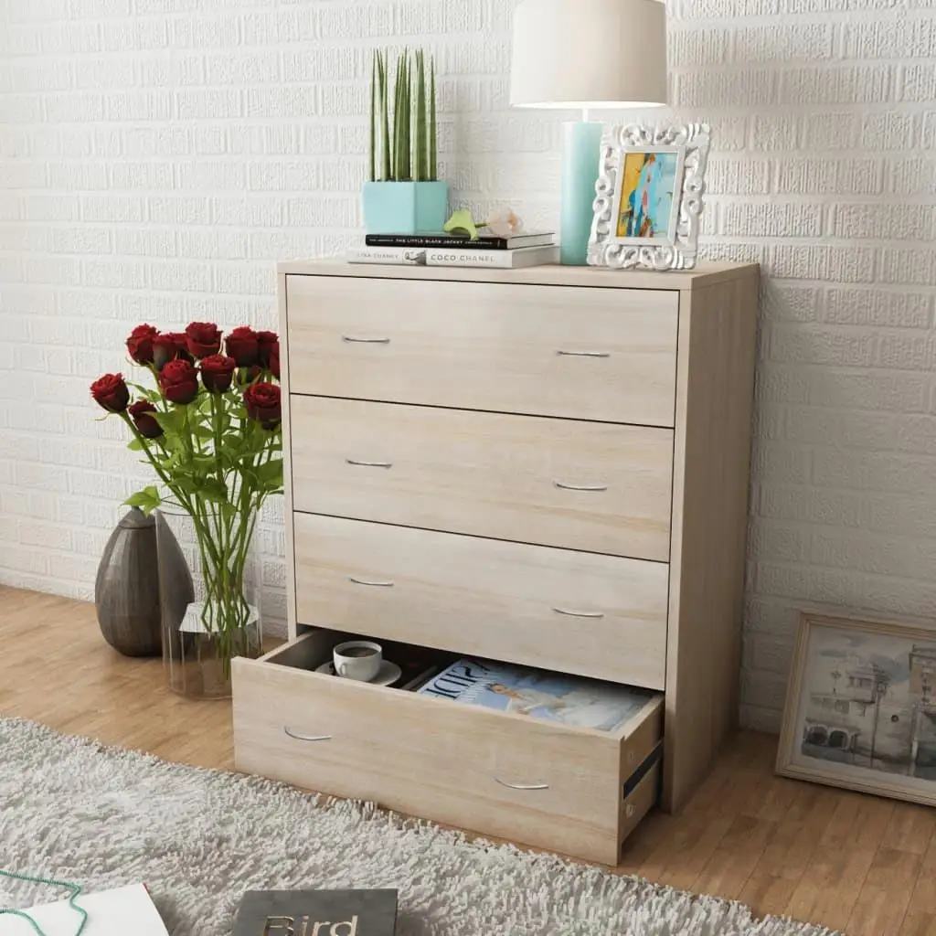 Modern Oak Sideboard with 4 Drawers - 60x30.5x71 cm Storage Cabinet Furniture