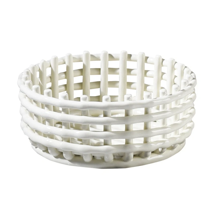 ABNO-Semplice cestino portaoggetti in ceramica intrecciata, portaspazzolino, vassoio per frutta scavato, cestino per drenaggio domestico, organizer da tavolo