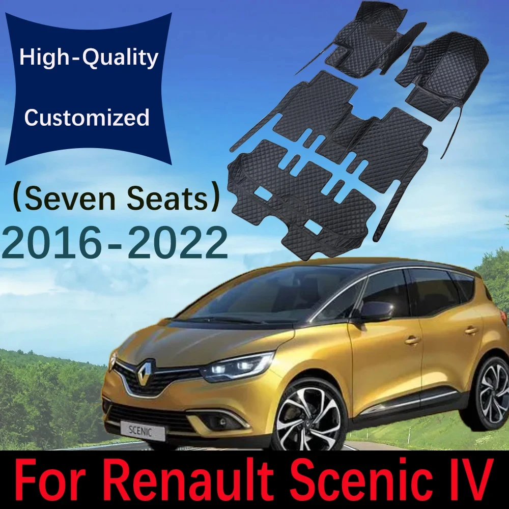 

Custom Leather Car Floor Mats For Renault Scenic IV 2016~2022 7 Seats Automobile Carpet Rugs Auto Foot Pads Interior Accessories