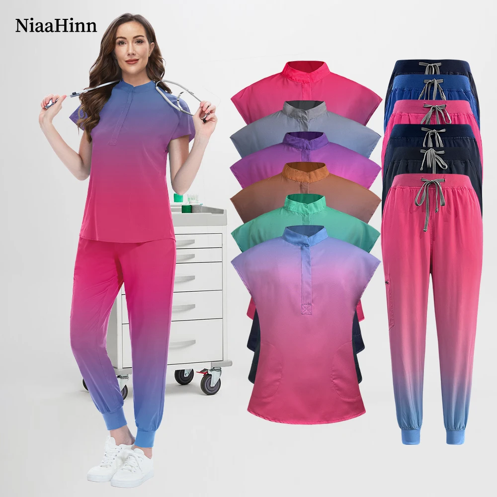 Medical Accessories Dentist Scrub Jogger Gradient Uniforms Pet Hospital Nurse Uniform Lab Dustproof Working Set Nursing Workwear