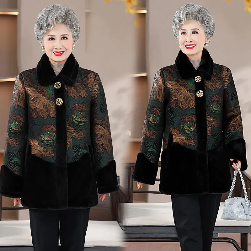 Zimowy Gruby Ciepły Płaszcz Babcia Kurtka Parka dla Kobiet w Średnim Wieku i Starszych, Wyściełana Bawełną, Wysokiej Jakości Płaszcz z Sztucznego Futra dla Matki