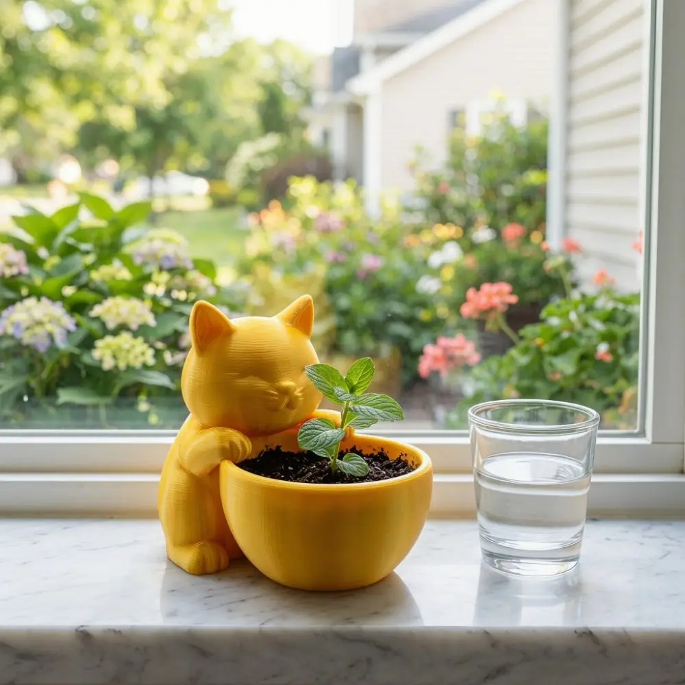 Ornaments Cat-Shaped Planter Pot 3D Printed Desktop Storage Cacti Plant Pot Garden Decor Succulents Pot Succulents Container