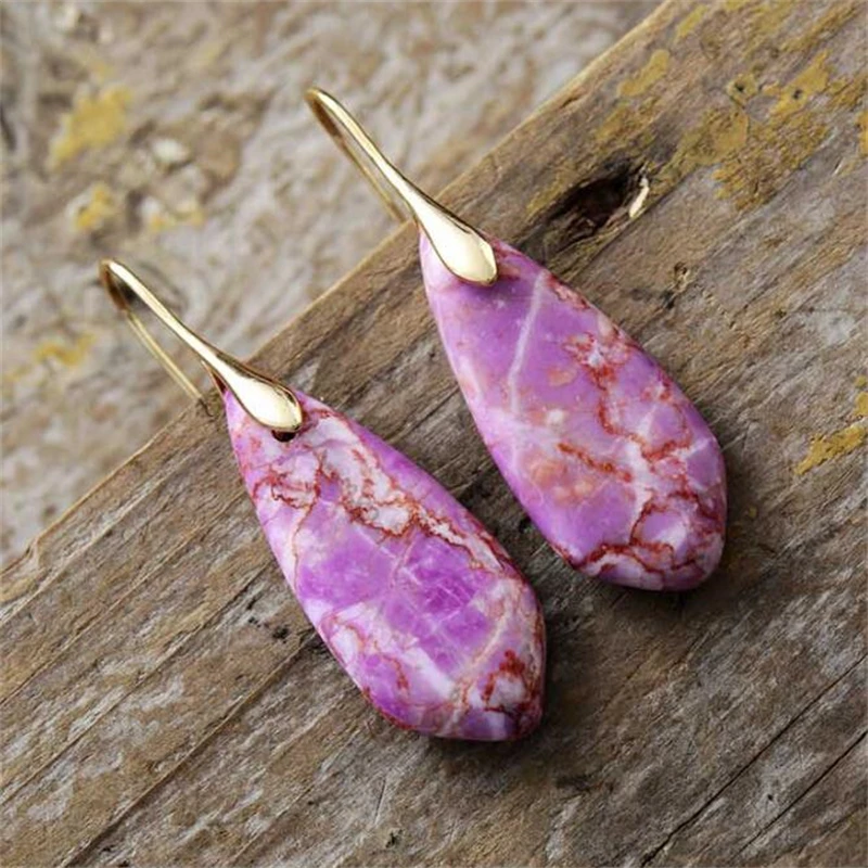 European and American Bohemian Natural Stone Droplet Pendant Earrings Women Fashion Accessories Jewelry Personalized Earrings