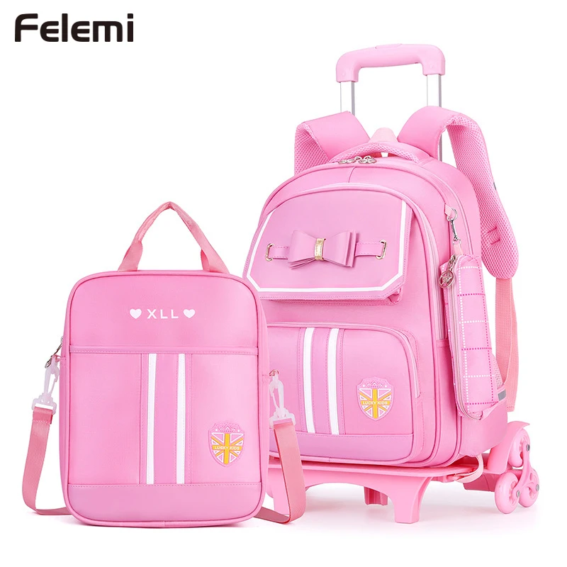 Children School bag set with Wheels Students Backpack School Trolley Bag School Rolling Wheeled Backpack For Girls