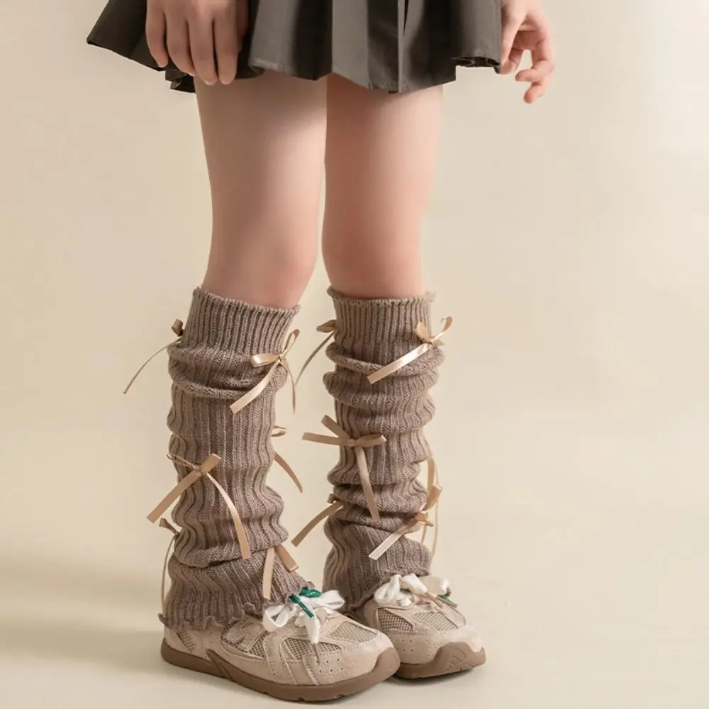 Kawaii High Elastic Leg Warmers Bow Trim Knitted Foot Cover Sweet Style Lolita Style Socks Girls Fashion