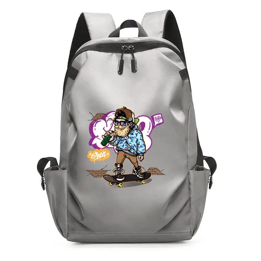 Girls Cute Student School Bags Teens Women Laptop Backpack Harajuku Street Cartoon Skateboard Pattern Printed Rucksack