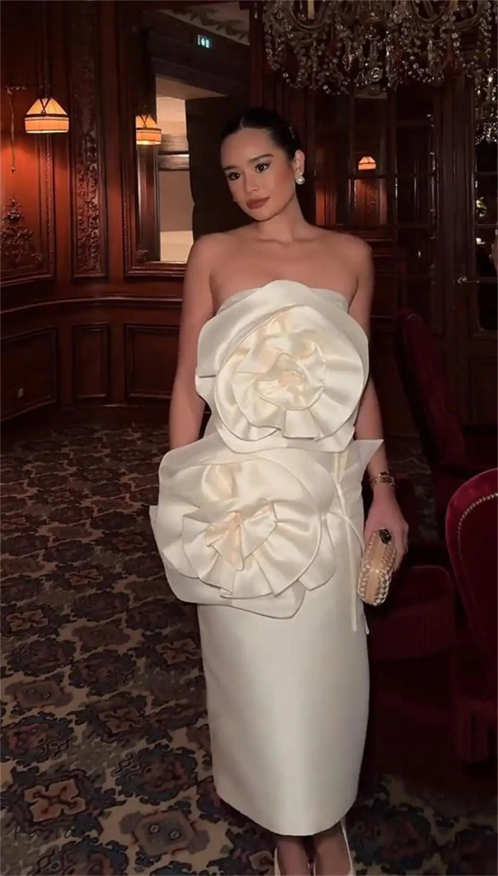 PuTao Flower Prom Dress Saudi Arabia Satin Flower Celebrity A-line Strapless Bespoke Occasion Gown Midi Cocktail Dress 2024