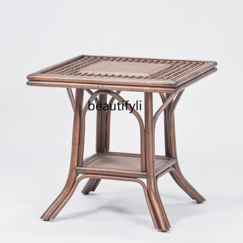 

Rattan Chinese Style Mid-Ancient Dining Table Household Restaurant Rice Table Simple Balcony Drinking Tea Tea Table