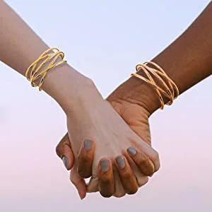 Punk Hollow Alloy Bangles for Women Gold Silver Color Cuff Bracelet Open Adjustable Arm Bracelets Summer Fashion Jewelry image 5