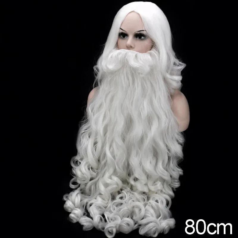 2025 جديد أعلى جودة سانتا كلوز طويل أبيض يتوهم عيد الميلاد الساخن احتفالي حفلة 60/65/80 سنتيمتر اللحية هالوين شعر مستعار Acc