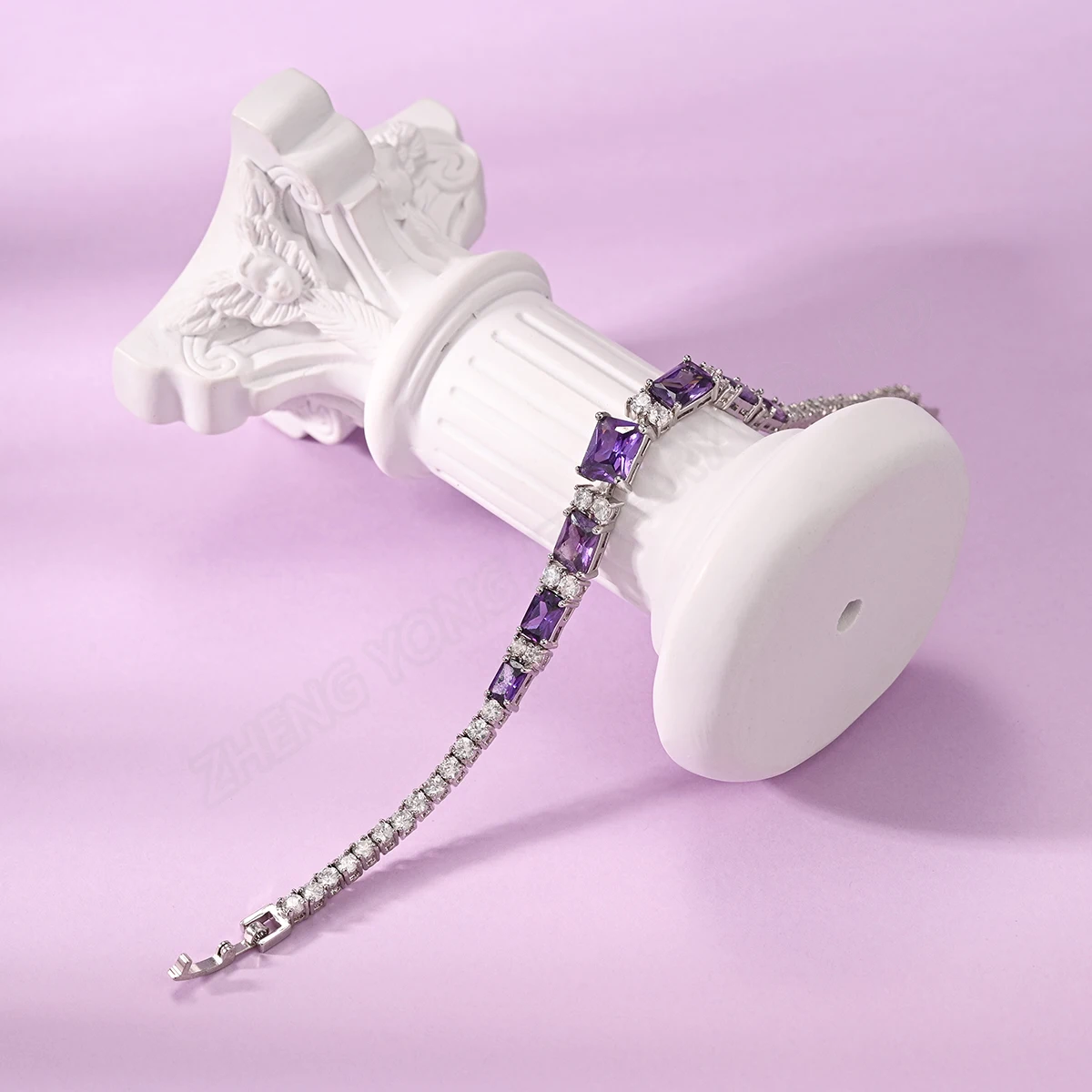 Purple Diamond Tennis Bracelet for Women Rectangle Diamond Cubic Zirconia Gems Bracelet