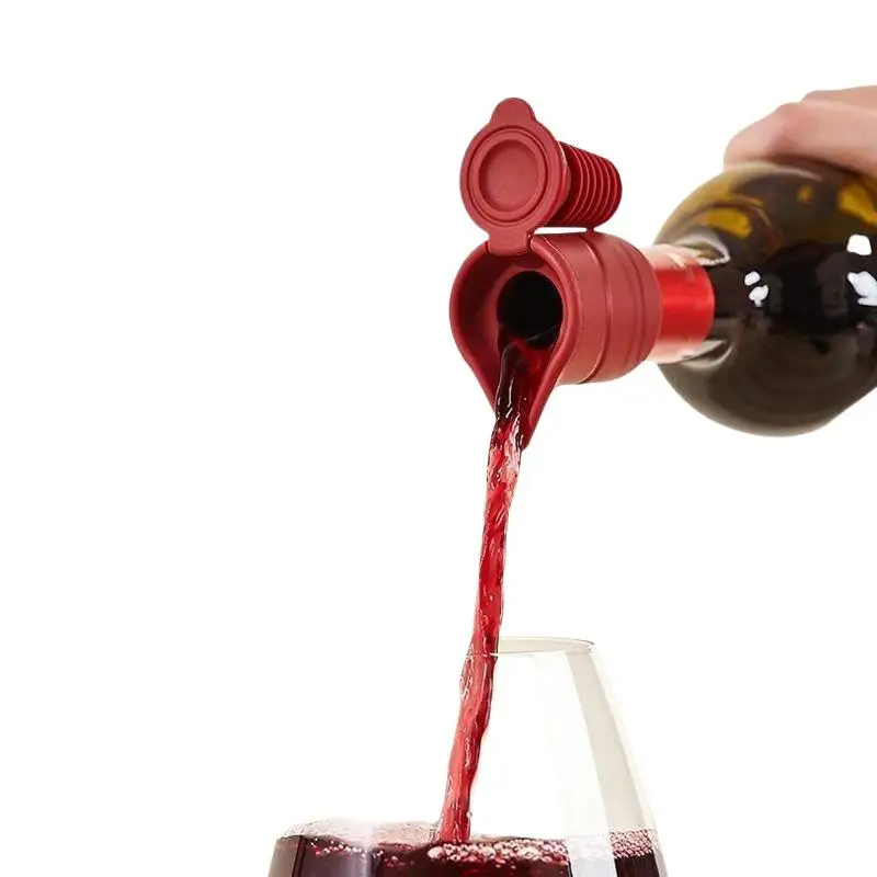 Silicone Wine Bottle Stopper Leak Proof Seal Built In Pour Spout Anti Lost Design For Home Bar Kitchen Wine Storage Serving