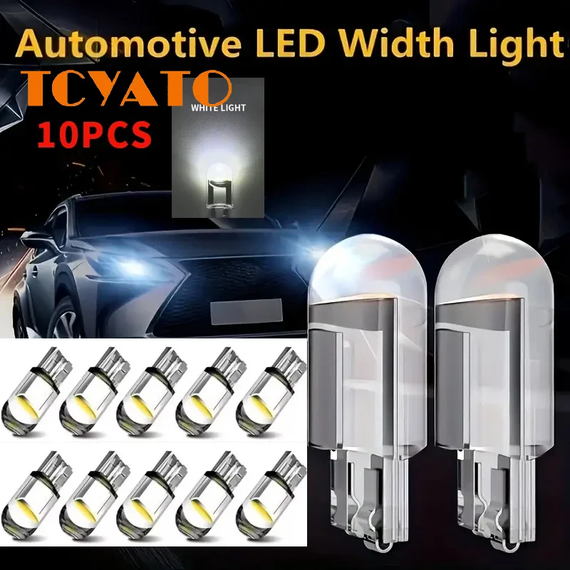10PCS  Newest W5W Led T10 Car Light COB Glass 6000K White Auto Automobiles License Plate Lamp Dome Read DRL Bulb Style 12V