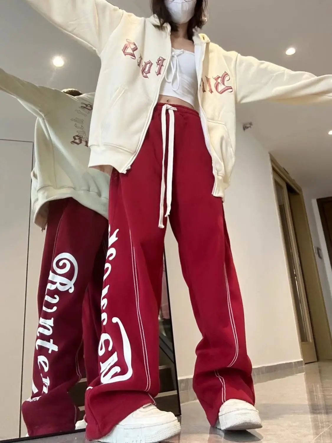 Y2g Harajuku American Retro Sweatpants Street Letters Printed Straight Wide Leg Loose High Waist Casual Sweatpants Boys Girls