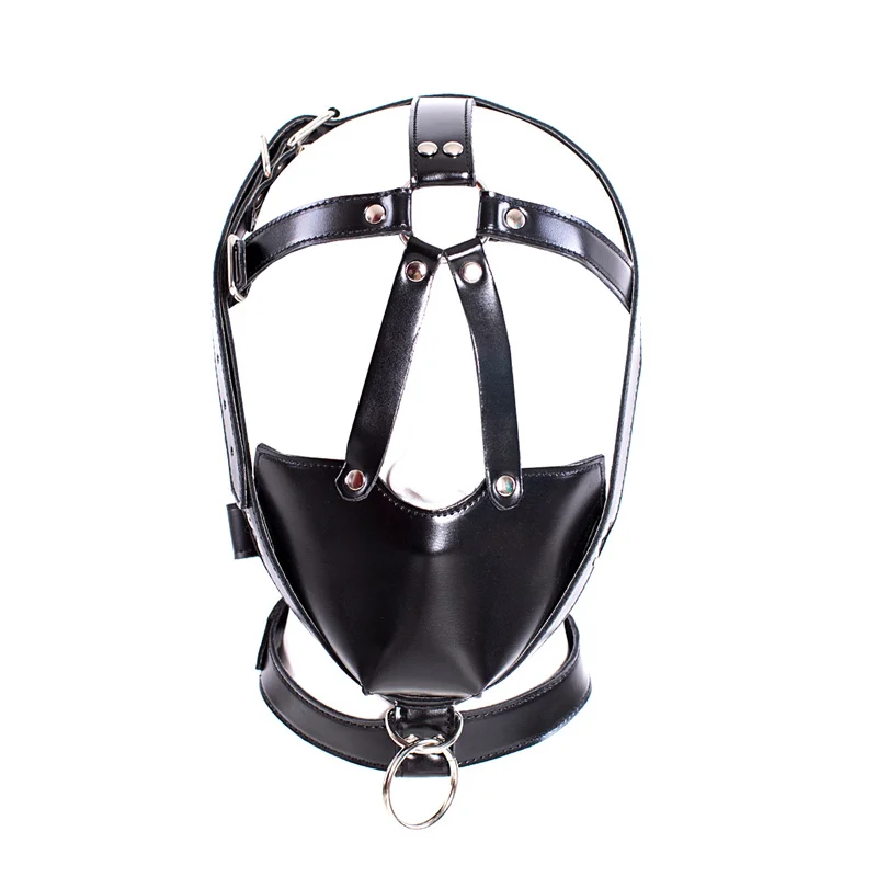 Adult Halloween Party Cosplay Games Hollow Out Hood of Sexy Leather Harness Mask Fetish Bandage Head Mask Hood for Men Face Mask