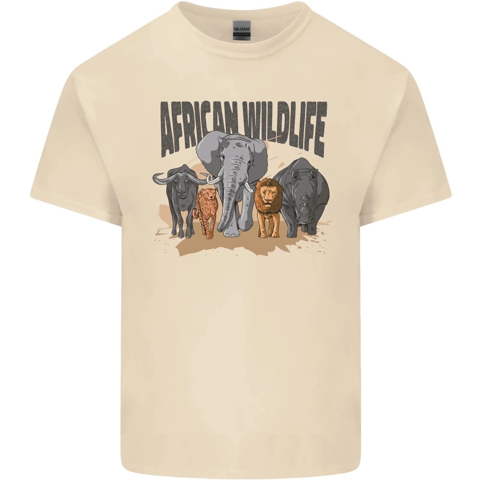 African Wildlife Elephant Lion Rhino Safari Mens Cotton T-Shirt Tee Top