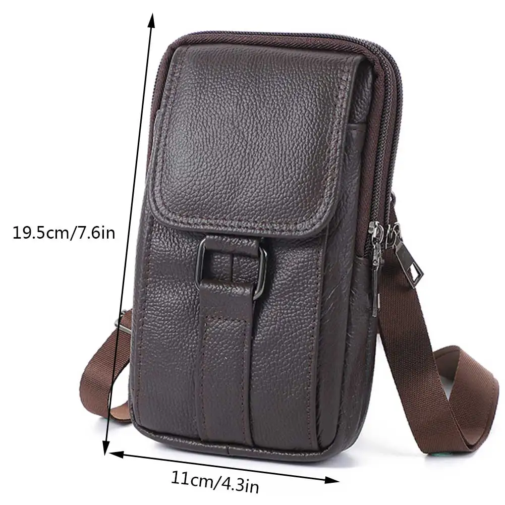 Bolsa de couro couro Mini bolso carteira masculina, saco de cinto multi bolsos, Fanny Pack ao ar livre, sacos de cintura para celular