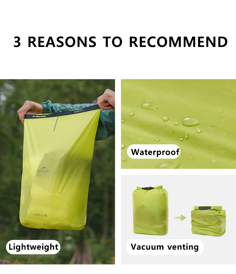 Naturehike 2L 4L 8L Wasserdichter Trockensack Nylon Camping Schwimmen Rafting Kajak Tasche Geschäftsreise Aufbewahrungstasche – Detail 2