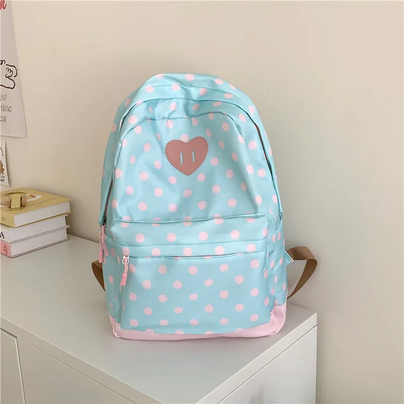 Korean Vintage Polka Dot School Backpack Lightweight Travel Daypack Casual Commuter Bag Women Students Bag Large Capacity