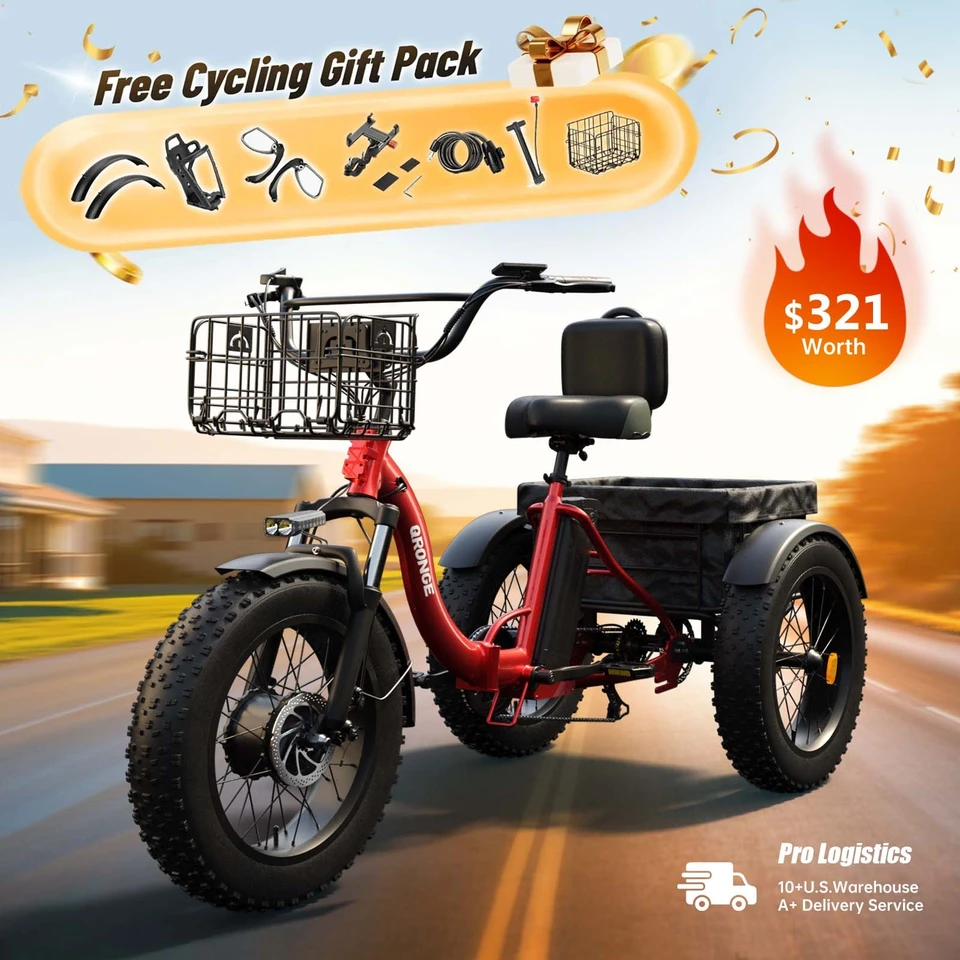 QRONGE Electric Bike for Adults 1200W Peak 36V 20AH Battery Folding Electric Tricycle 75 Miles Range Max 20MPH 20"*4" Fat Tire Electric Trike image 5