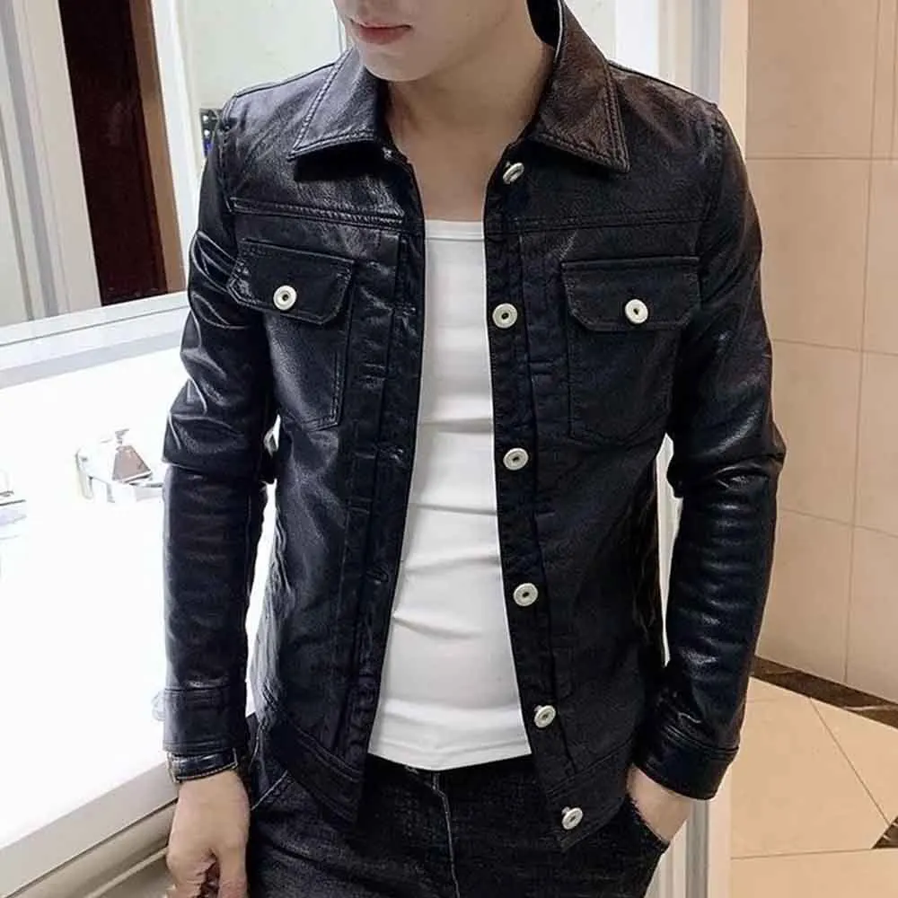 

Mens Autumn Pu Leather Jacket Slim Motorcycle Casual Pu Jacket Streetwear Fashion Biker Nightclub Niche Tops Men'S Clothing 2025
