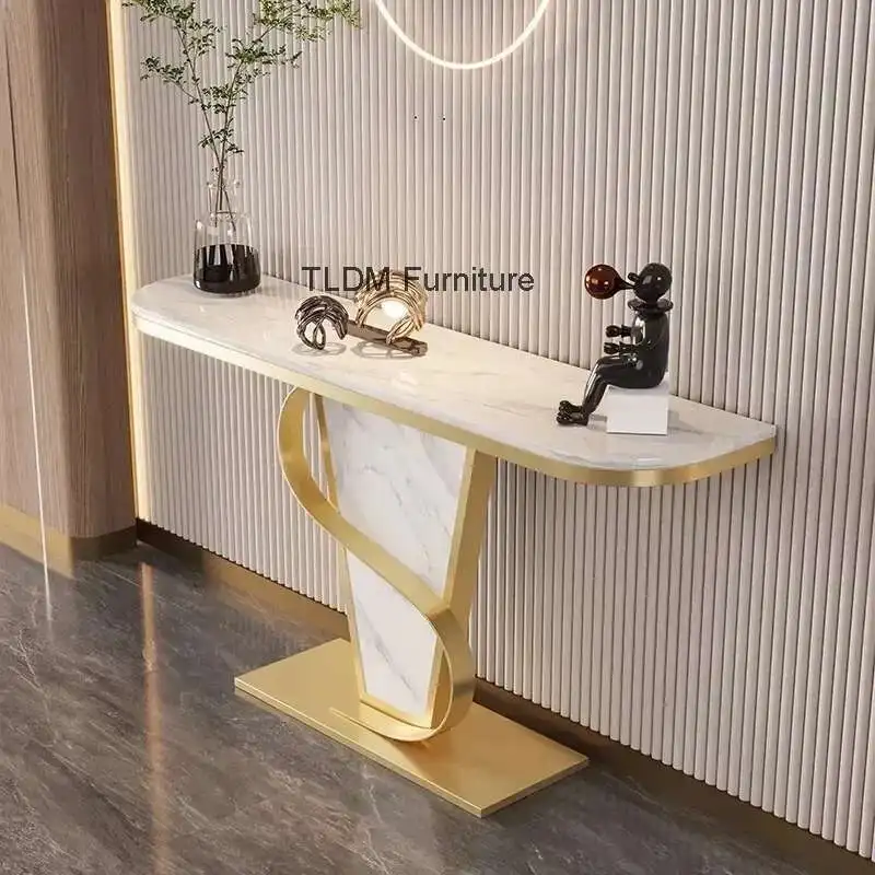 

Hotel Design Living Room Table Metal White Luxury Minimalist Table Narrow Low Woonkamer Tafel Marmer Entrance Hall Furniture