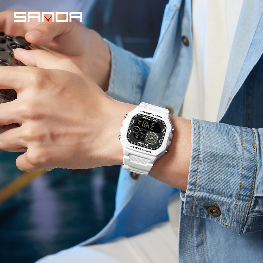 SANDA SD2202 Orologio digitale da uomo Esercito militare Sport Orologio da polso elettronico Cronometro a LED di lusso Orologio impermeabile