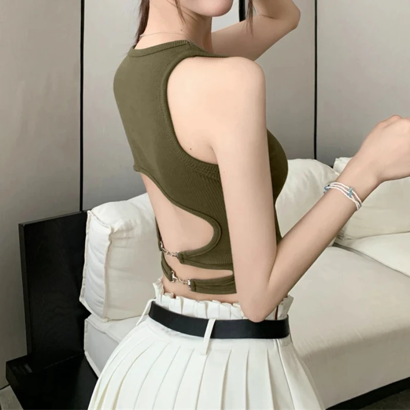 Nuevas camisetas sin mangas deportivas para mujer con almohadilla para sujetador, Tops cortos informales con espalda descubierta, camisola para correr para mujer, Tops de calle