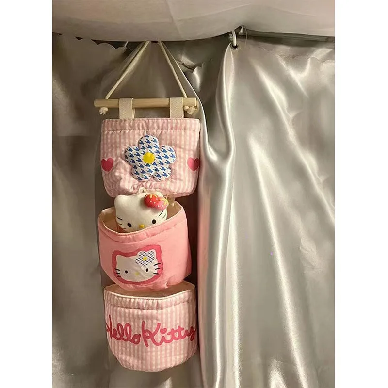 Miniso Sanrio Cute Hello Kitty Storage Hanging Bag Hanging Bag Bedside Door Behind Fabric Storage Bag Room Storage Artifact