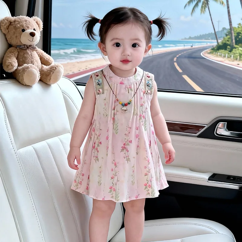 

New Chinese-style printed dress for baby girls in summer2026Children's trendy loose-fitting dress for summer wear