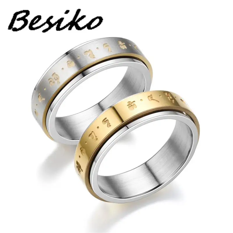 Besiko Rotatable Swastika Rings Men Spinner Stainless Steel Rings for Women Male Band Religious Buddhism Lucky Jewelry