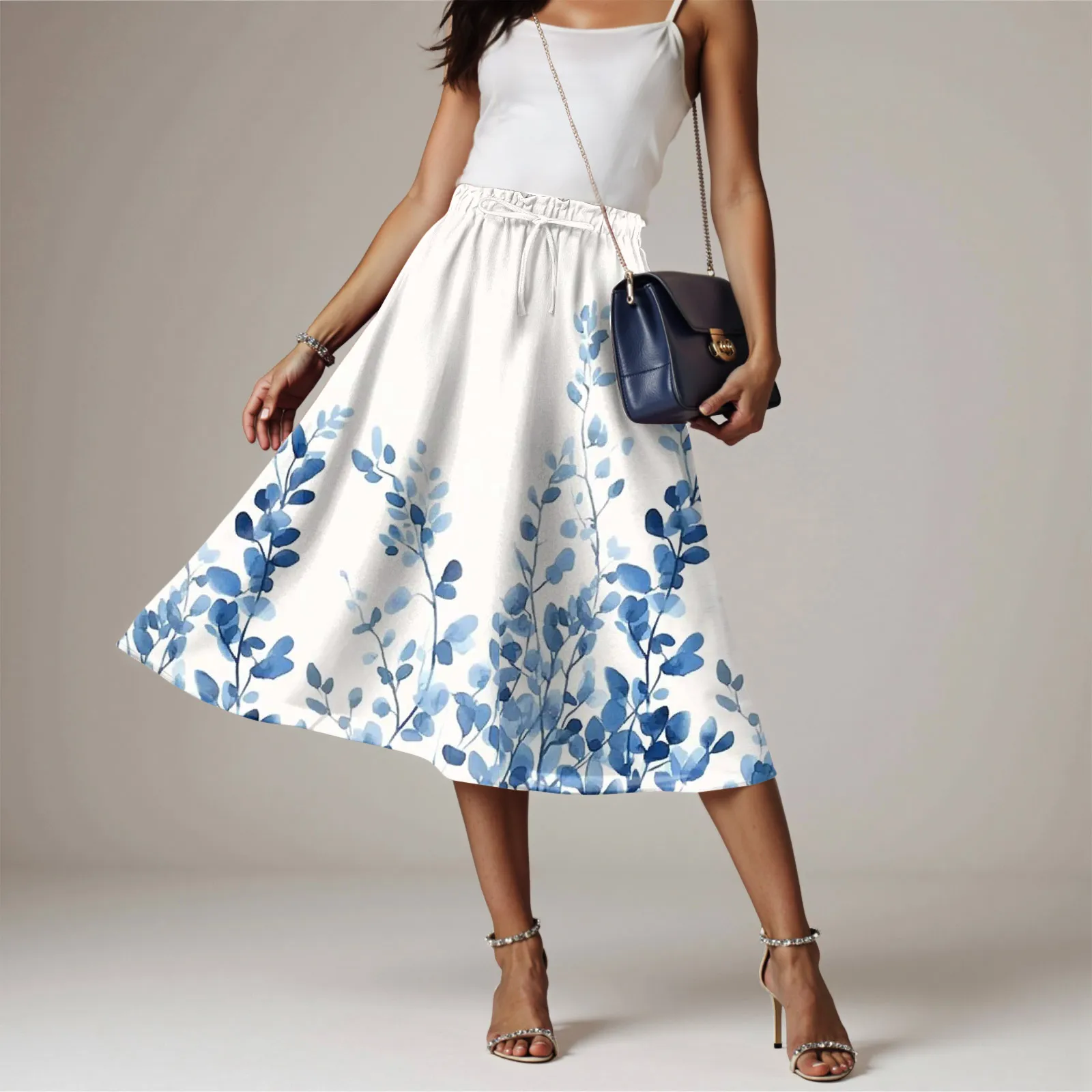 

Summer Skirts For Women Elegant Bohemian Long Flowy Skirts Beach Party A Bottomed Uniform Skirts Vintage Floral Print Skirt
