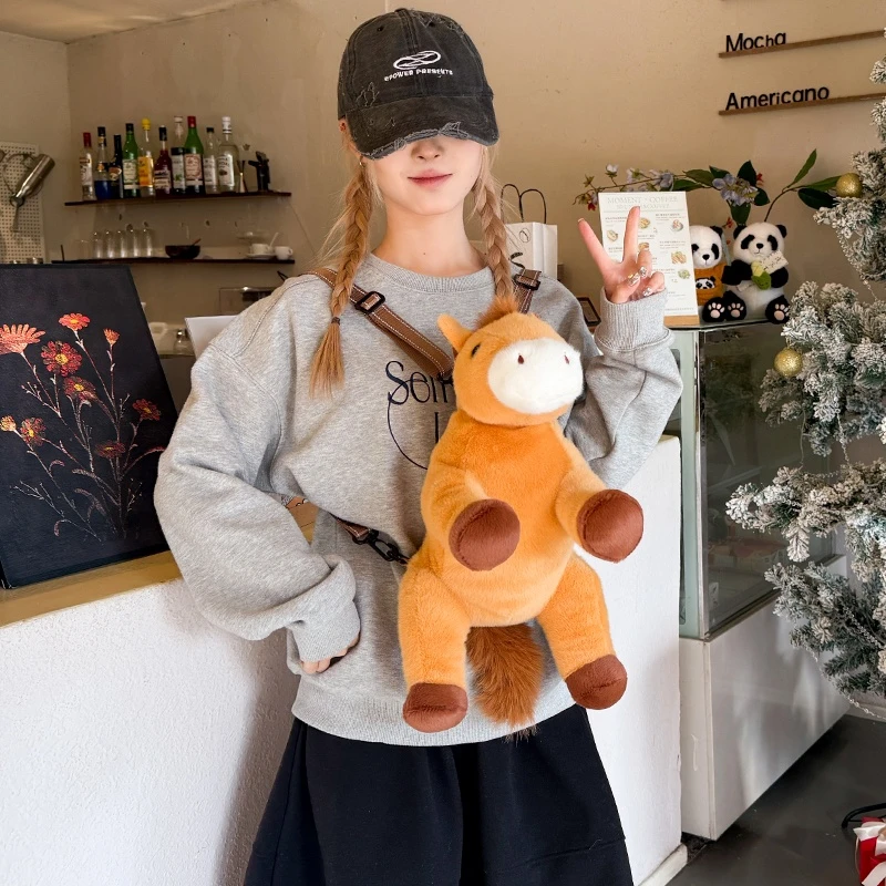 Korean Casual Backpack Travel Bag Cute Big Cartoon Dog Plush Backbag 2025 Trend Nylon Shoulder Crossbody Bag Lady Girl Doll Bag