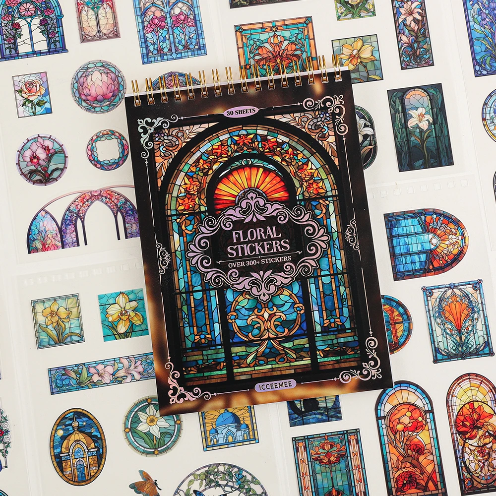 

30 листов винтажных цветочных наклеек для скрапбукинга, 300+ шт., водонепроницаемые ПЭТ-наклейки в книжке для журналов, поделок и канцелярских товаров